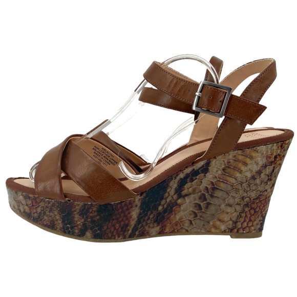 Mootsies Tootsies Molalitak Brown Snake Skin Wedge Sandals - Picture 5 of 10